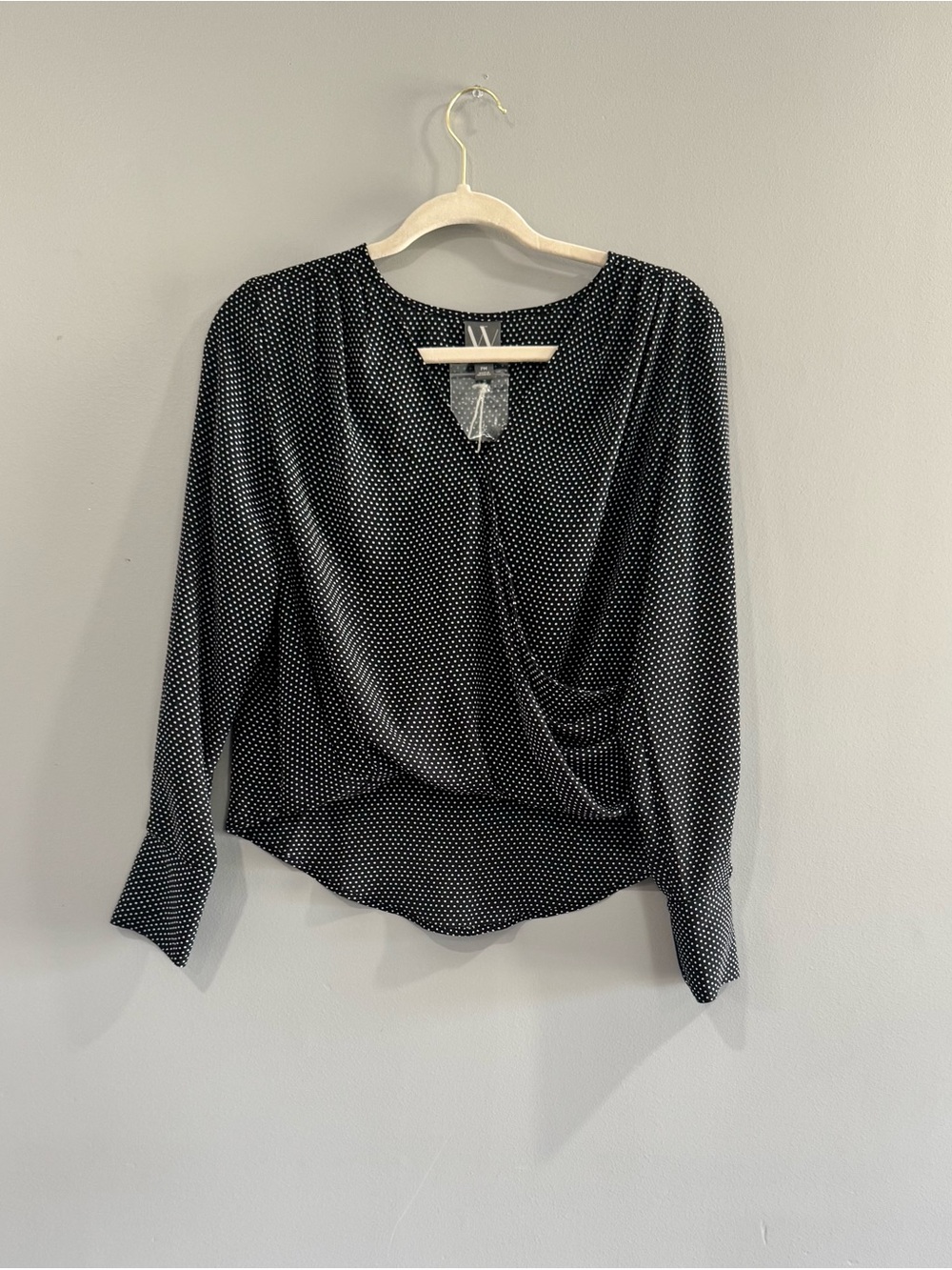 Worthington Black and White Polka Dot Faux-Wrap Blouse